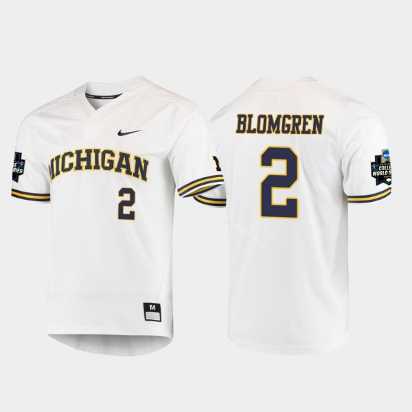 Michigan #2 Men Jack Blomgren Jersey White Stitched 2019 NCAA Baseball College World Series
